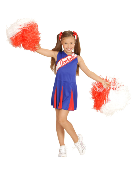 Déguisement pom pom girl enfant, bleu et rouge (robe)