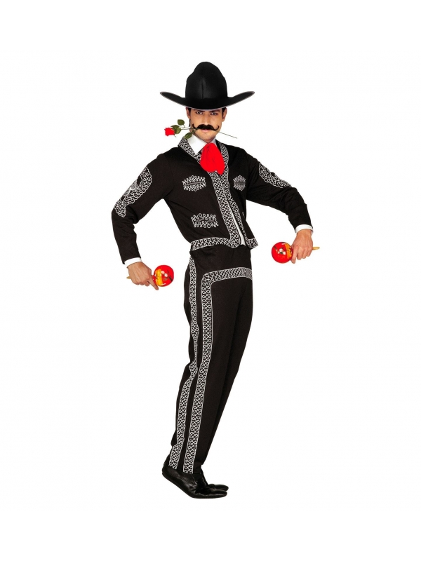 Déguisement Mariachi Homme  noir(veste, pantalon, sombrero, cravate)