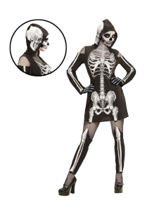 Déguisement femme squelette noir et blanc (robe à capuche, leggings montants)