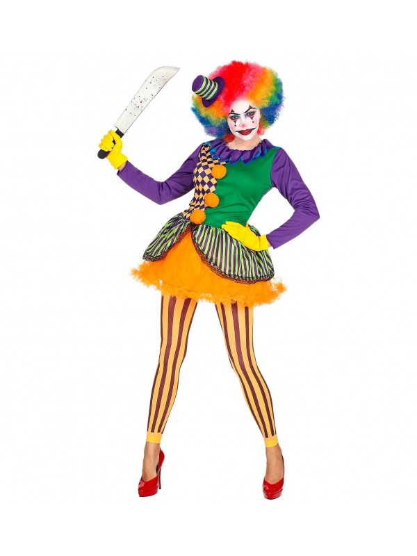Déguisement Joker femme multicolore (robe avec tutu, collants sans pieds, mini chapeau)