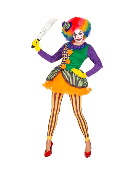Déguisement Joker femme multicolore (robe avec tutu, collants sans pieds, mini chapeau)