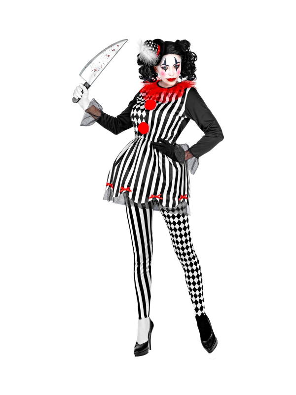 Déguisement Arlequin femme à losanges (robe, collants, mini chapeau)