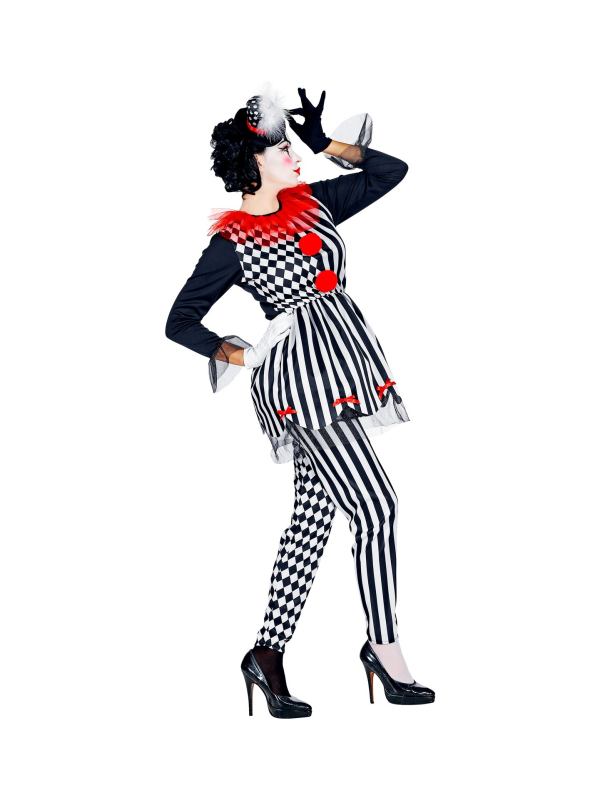 Déguisement Arlequin femme à losanges (robe, collants, mini chapeau)