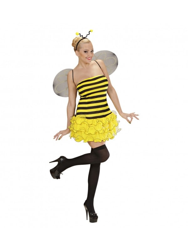 Déguisement femme abeille jaune et noir (robe, ailes, antennes)