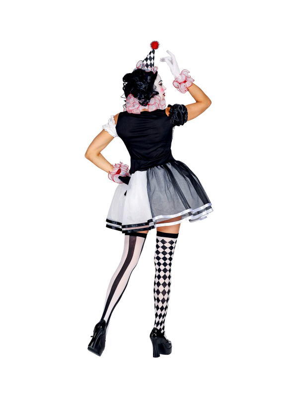 Déguisement Arlequin femme (robe, collier, poignets, mini chapeau)
