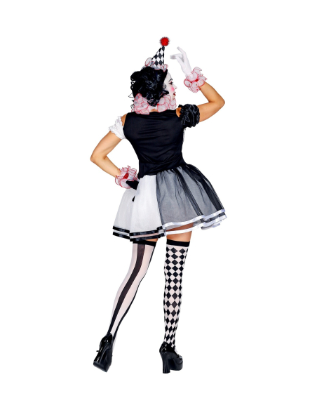 Déguisement Arlequin femme (robe, collier, poignets, mini chapeau)