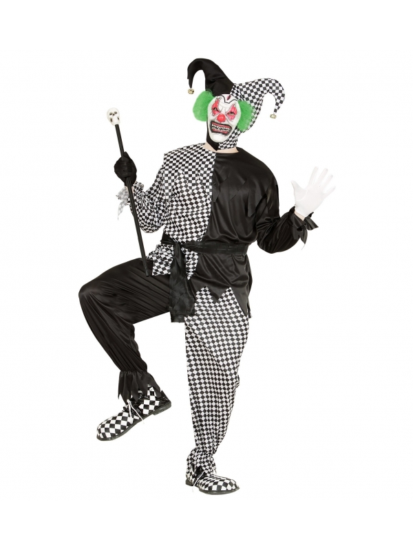 Déguisement Joker Démoniaque Noir-Blanc Adulte (casaque, pantalon, ceinture, chapeau)
