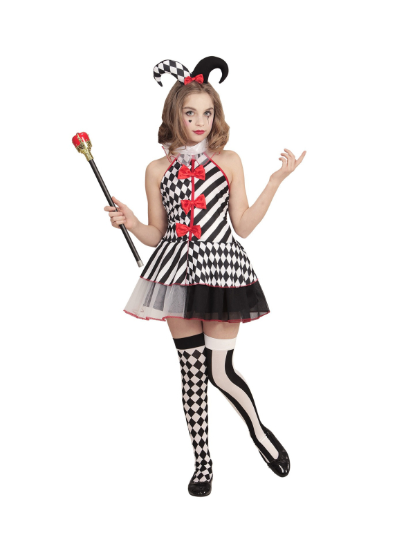Déguisement Arlequin fille (robe, mini-chapeau)