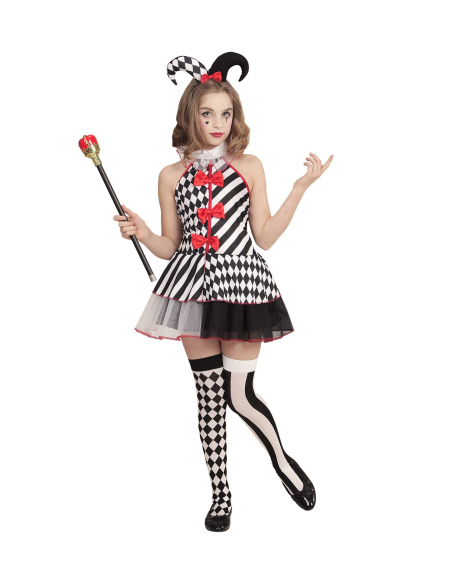 Déguisement Arlequin fille (robe, mini-chapeau)