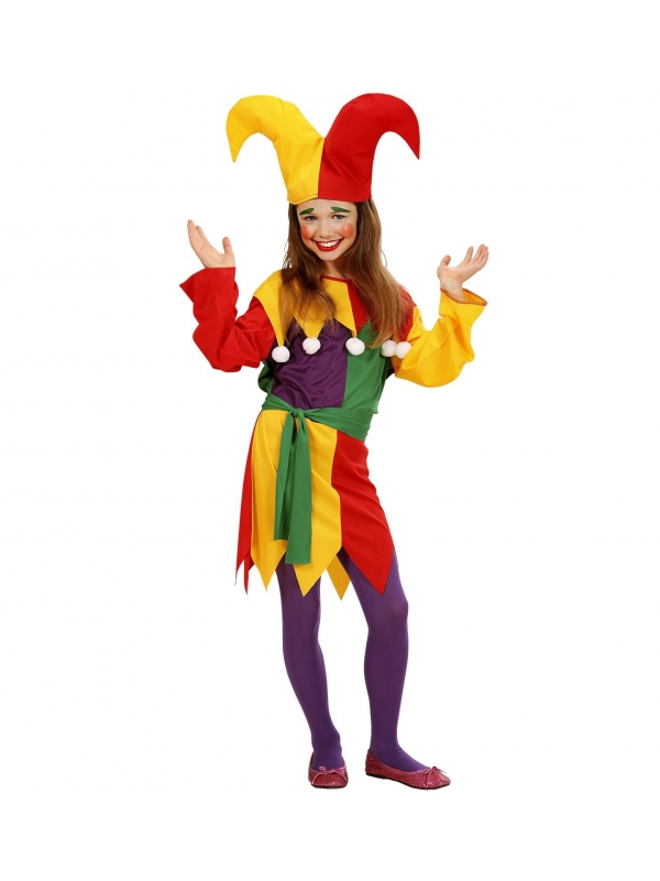 Déguisement Joker fille multicolore (robe, ceinture, chapeau)