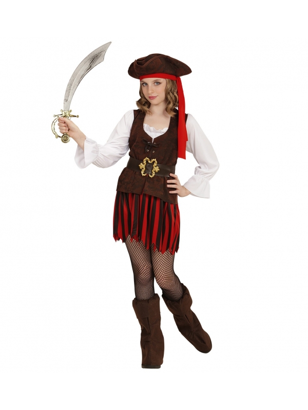 Déguisement Pirate de Caraïbes fille (robe, ceinture, couvre-bottes, bandeau, chapeau)