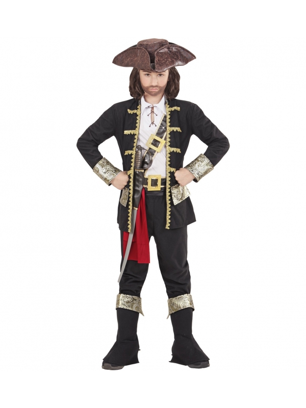 Déguisement pirate garçon (casque avec chemise, pantalon, ceinture, porte-épée avec boucle, bandeau, chapeau, sur-bottes)