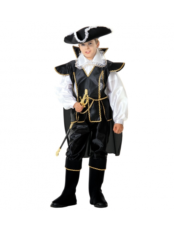 Déguisement corsaire des mers enfant (chemise, casaque avec cape, pantalon avec sur-bottes, chapeau)
