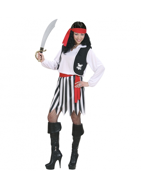 Déguisement pirate femme (chemise avec veste, jupe, ceinture, bandeau)