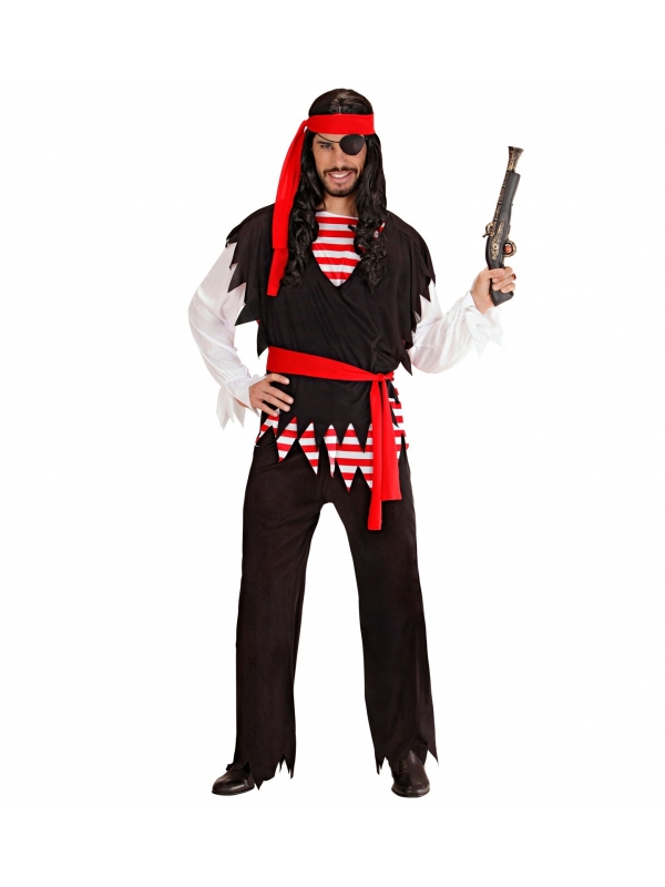 Déguisement Pirate Homme (tee-shirt rayé rouge blanc, veste, pantalon, ceinture, bandeau)