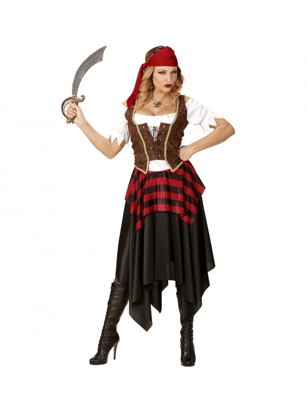 Déguisement pirate femme (robe longue, corset, bandeau)