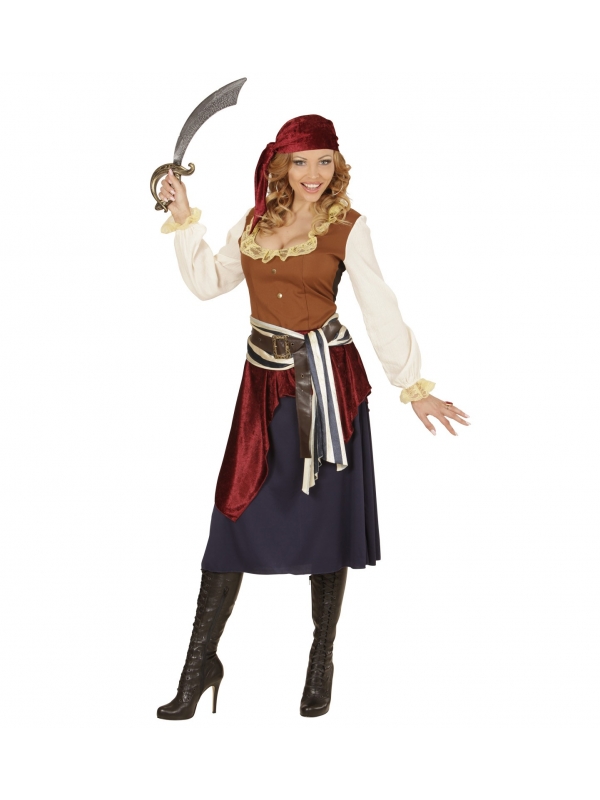 Déguisement Pirate Femme, Boucanière des caraïbes (robe, bandeau, ceinture, bandana)
