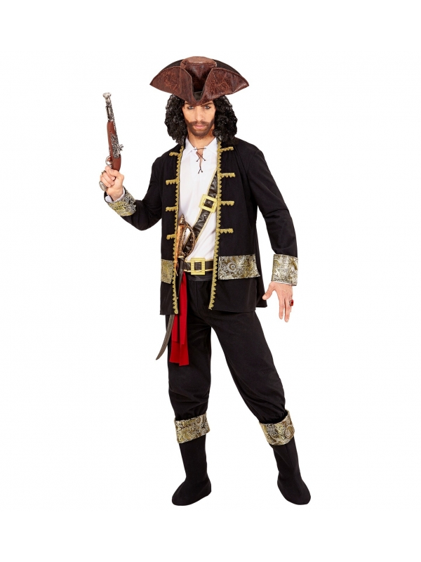 Déguisement Pirate Capitaine Homme (chemise, pantalon, ceinture, porte-épée, bandeau, chapeau, sur-bottes)