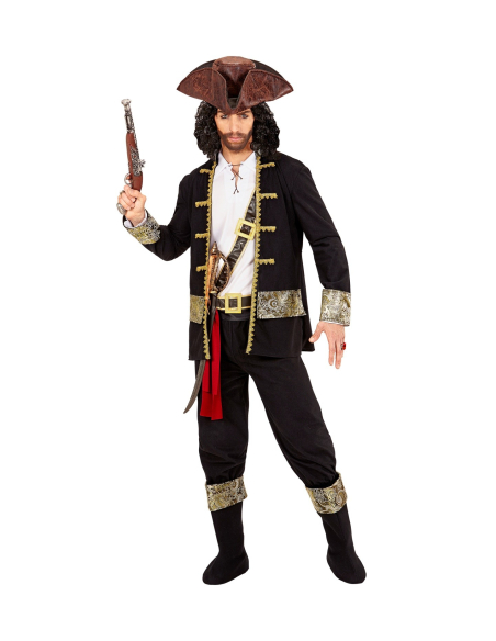 Déguisement Pirate Capitaine Homme (chemise, pantalon, ceinture, porte-épée, bandeau, chapeau, sur-bottes)