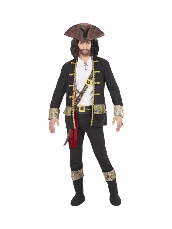 Déguisement Pirate Capitaine Homme (chemise, pantalon, ceinture, porte-épée, bandeau, chapeau, sur-bottes)