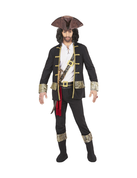 Déguisement Pirate Capitaine Homme (chemise, pantalon, ceinture, porte-épée, bandeau, chapeau, sur-bottes)