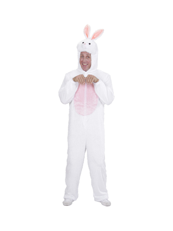 Déguisement lapin adulte mixte rose et blanc (combinaison à capuche avec masque)