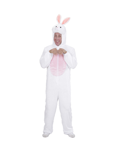 Déguisement lapin adulte mixte rose et blanc (combinaison à capuche avec masque)