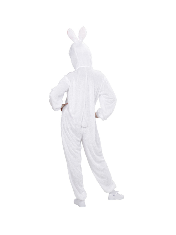 Déguisement lapin adulte mixte rose et blanc (combinaison à capuche avec masque)