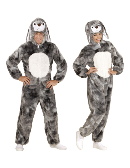 Déguisement lapin adulte mixte gris (costume avec capuche et masque)