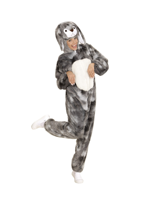 Déguisement lapin adulte mixte gris (costume avec capuche et masque)