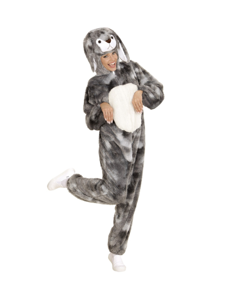Déguisement lapin adulte mixte gris (costume avec capuche et masque)