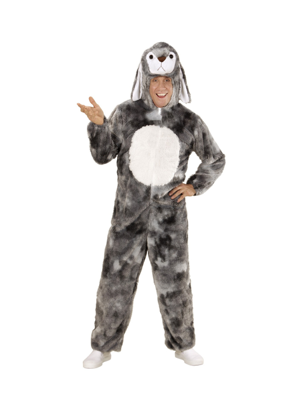 Déguisement lapin adulte mixte gris (costume avec capuche et masque)