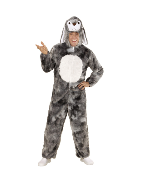 Déguisement lapin adulte mixte gris (costume avec capuche et masque)