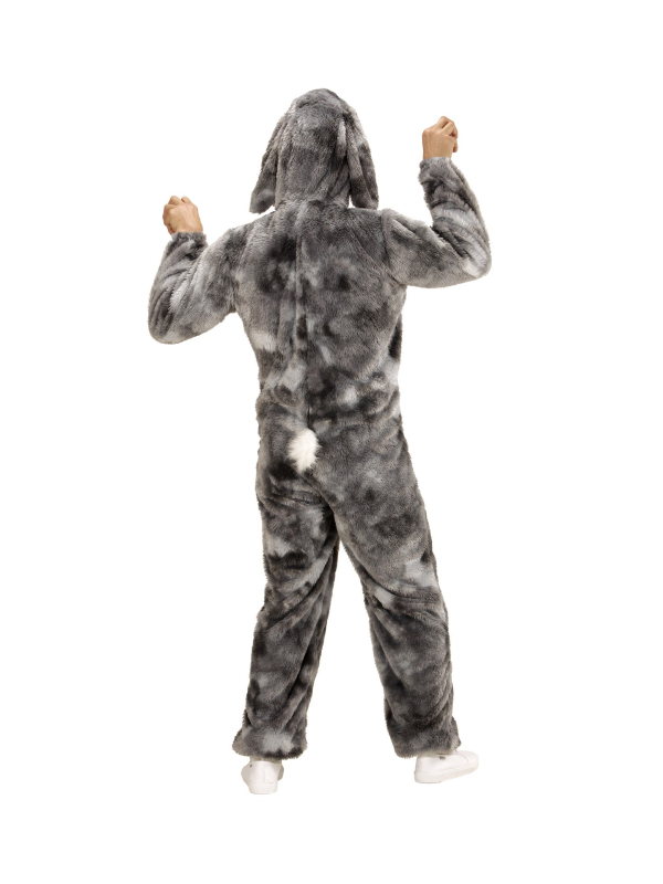 Déguisement lapin adulte mixte gris (costume avec capuche et masque)