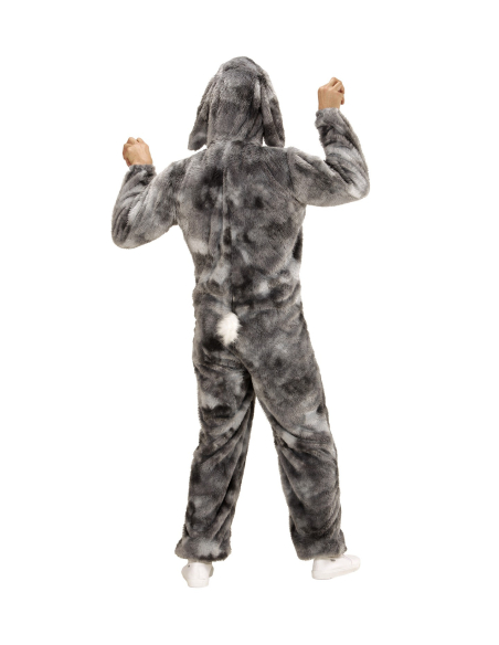 Déguisement lapin adulte mixte gris (costume avec capuche et masque)