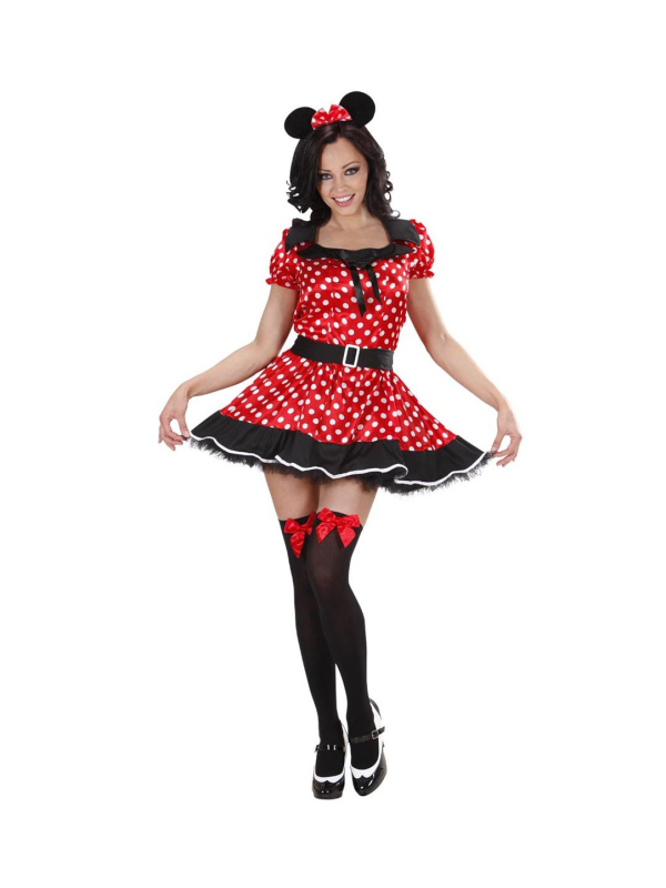 Déguisement femme souris rouge et noir (robe avec jupon, oreilles)