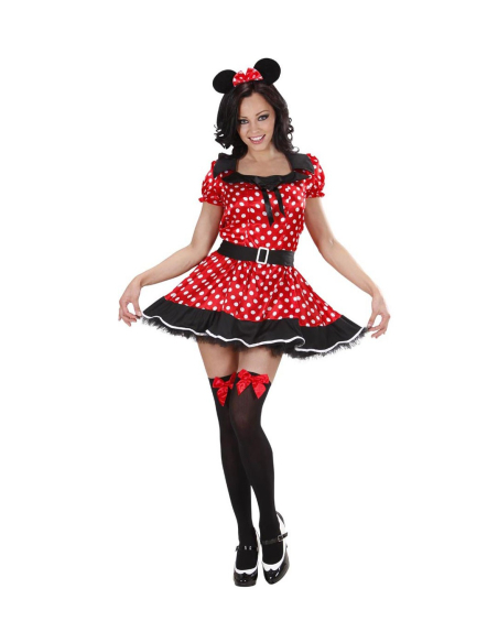 Déguisement femme souris rouge et noir (robe avec jupon, oreilles)