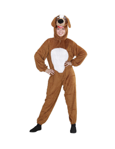 Déguisement chien adulte mixte marron et blanc (combinaison à capuche/masque)