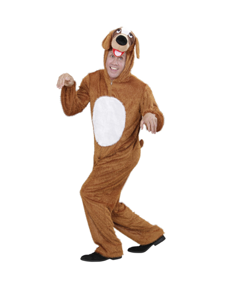 Déguisement chien adulte mixte marron et blanc (combinaison à capuche/masque)