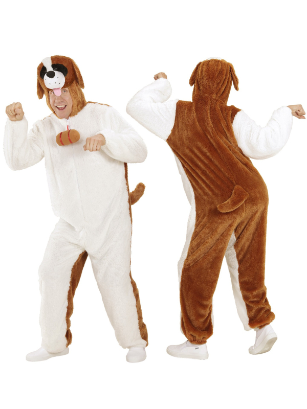 Déguisement Saint-Bernard adulte blanc et marron (combinaison à capuche avec masque)