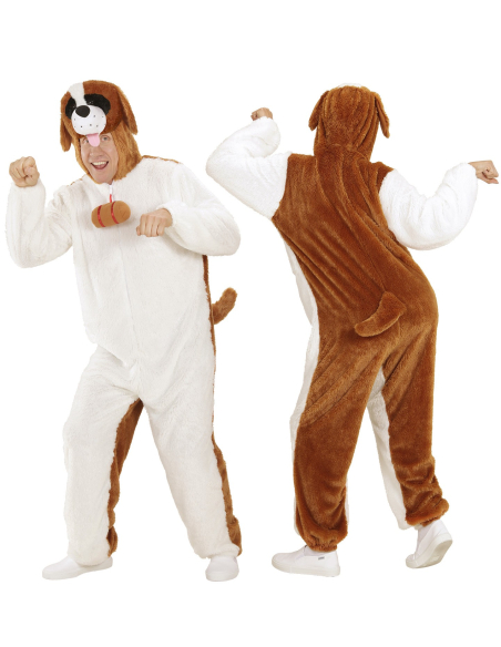 Déguisement Saint-Bernard adulte blanc et marron (combinaison à capuche avec masque)