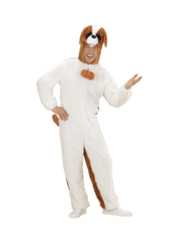 Déguisement Saint-Bernard adulte blanc et marron (combinaison à capuche avec masque)