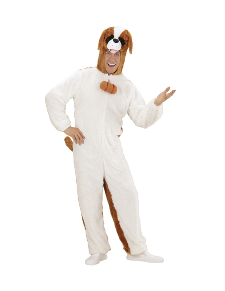 Déguisement Saint-Bernard adulte blanc et marron (combinaison à capuche avec masque)