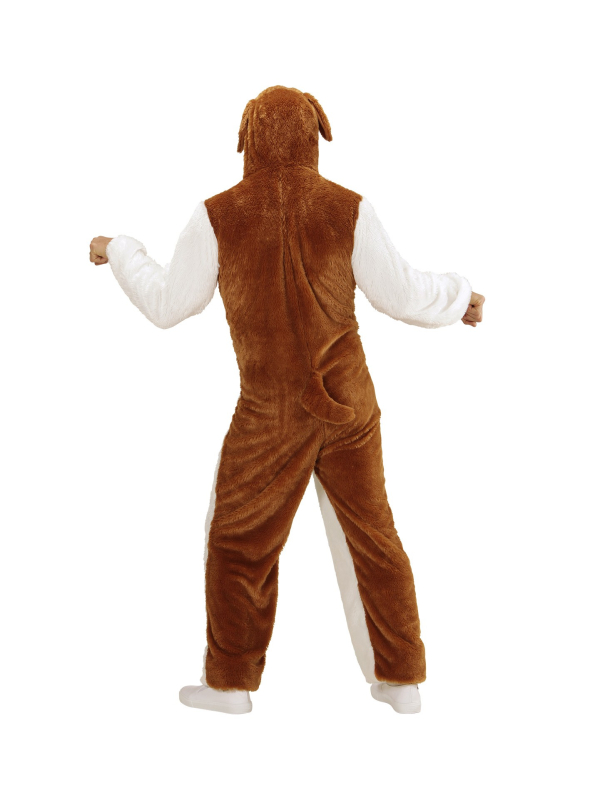Déguisement Saint-Bernard adulte blanc et marron (combinaison à capuche avec masque)