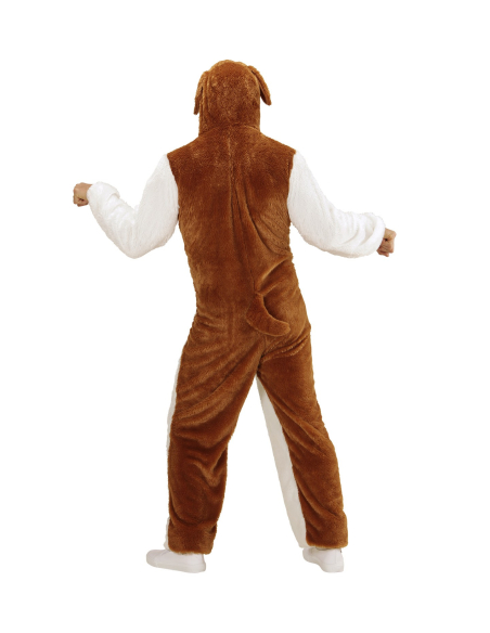 Déguisement Saint-Bernard adulte blanc et marron (combinaison à capuche avec masque)