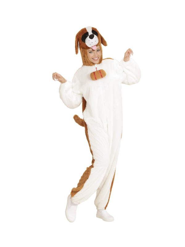 Déguisement Saint-Bernard adulte blanc et marron (combinaison à capuche avec masque)