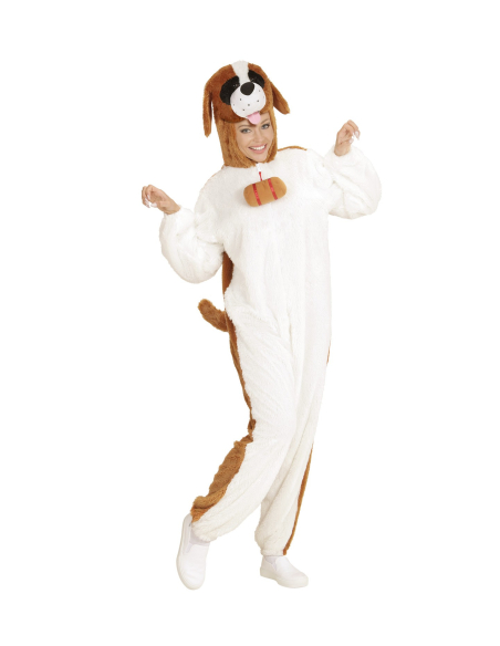 Déguisement Saint-Bernard adulte blanc et marron (combinaison à capuche avec masque)