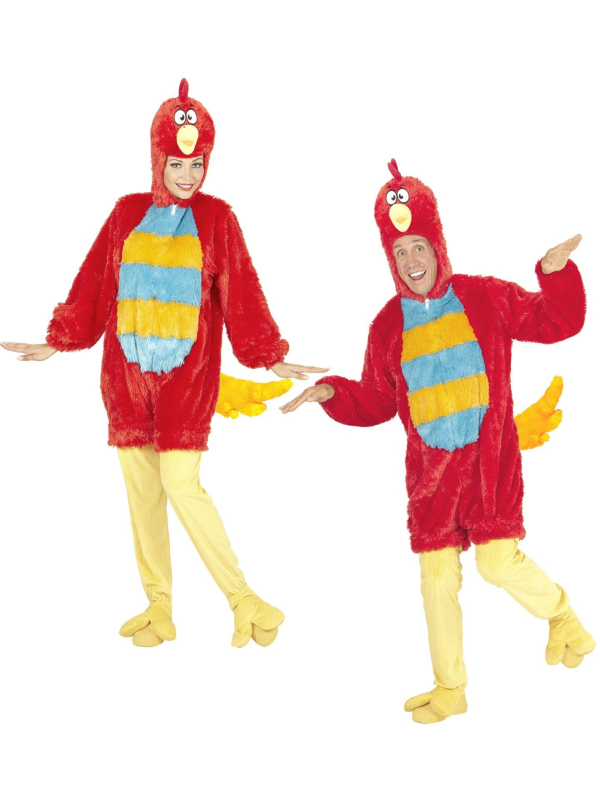 Déguisement oiseau rouge adulte en peluche (combinaison à capuche avec masque)