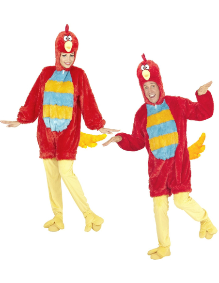Déguisement oiseau rouge adulte en peluche (combinaison à capuche avec masque)