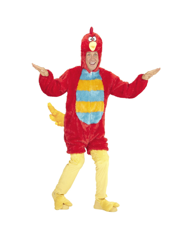 Déguisement oiseau rouge adulte en peluche (combinaison à capuche avec masque)
